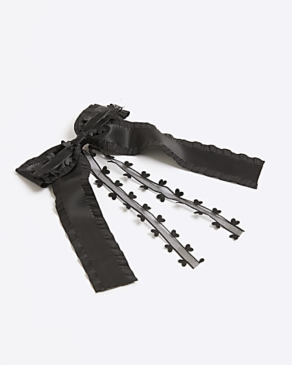 Girls Black Butterfly Heart Bow