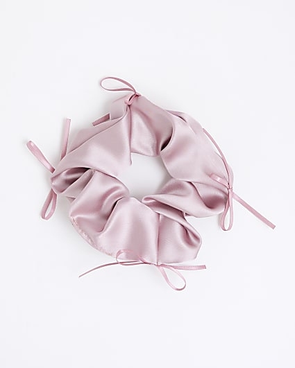Girls Pink Satin Bow Scrunchie