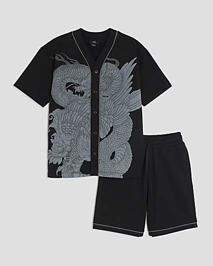 Boys Black Dragon Baseball T-Shirt Set