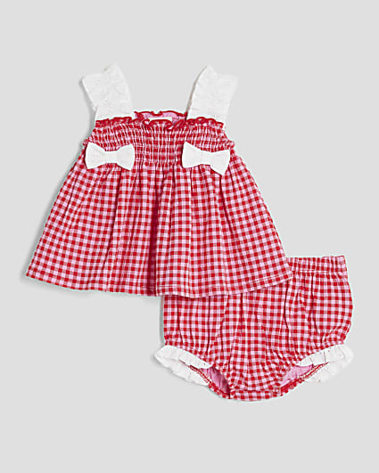 Baby Girls Red Gingham Jersey Set