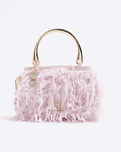 Girls Pink Feather Top Handle Bag