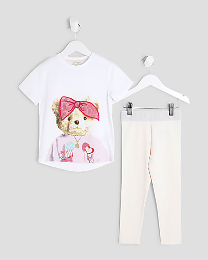 Mini Girls Pink Bandana Bear T-Shirt Set