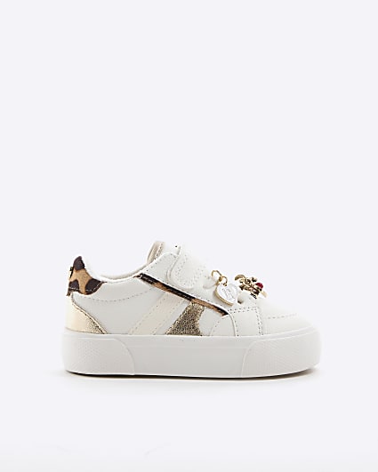 Mini Girls White Leopard Print Trainers