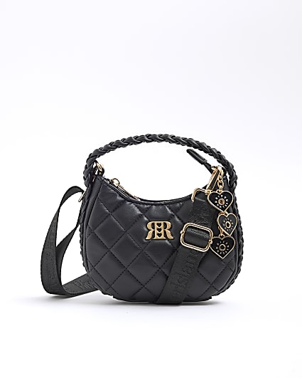 Girls Black Plaited Quilted Cross Body Bag