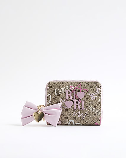Girls Brown Graffiti Bow Monogram Purse