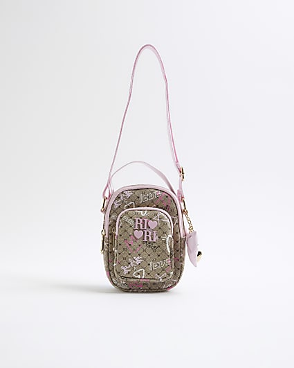 Girls Brown Graffiti Monogram Cross Body Bag