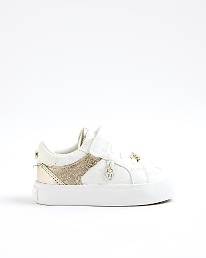 Mini Girls White Heart Embossed Trainers