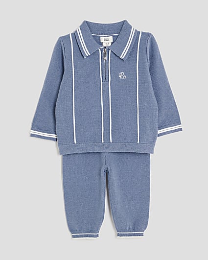 Baby Boys Blue Striped Polo Shirt Set