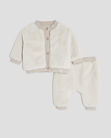 Baby Girls Grey Faux Fur Cardigan Set
