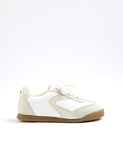 Girls Beige Lace Bow Trainers