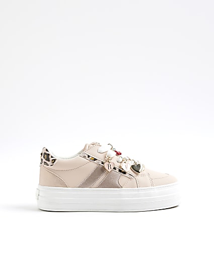 Girls Pink Leopard Detail Charm Trainers