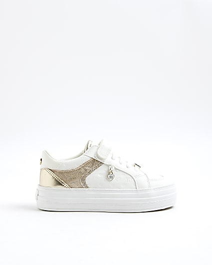 Girls White Heart Embossed Trainers