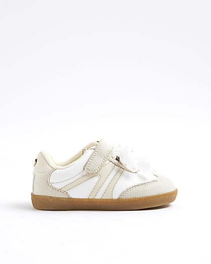 Mini Girls Beige Lace Bow Trainers