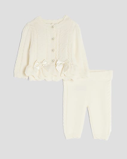 Baby Girls Cream Bow Peplum Hem Cardigan Set
