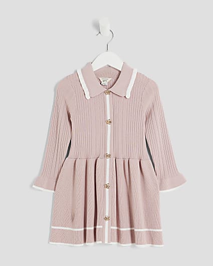 Mini Girls Pink Collared Tipped Flippy Dress