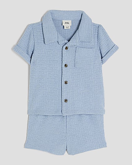 Baby Boys Blue Towelling Shirt Set