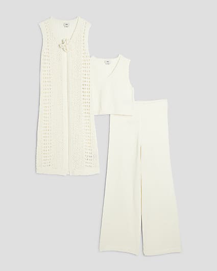 Girls Cream Corsage Top Set