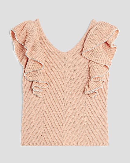 Girls Pink Diamante Trimmed Crochet Top