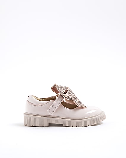 Mini Girls Pink Diamante Bow Mary Jane Shoes