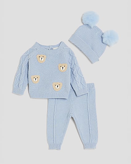 Baby Boys Blue Bear Jumper And Hat Set