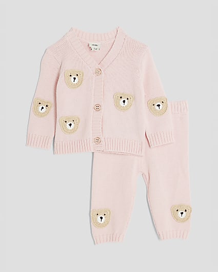 Baby Girls Pink Bear Cardigan Set