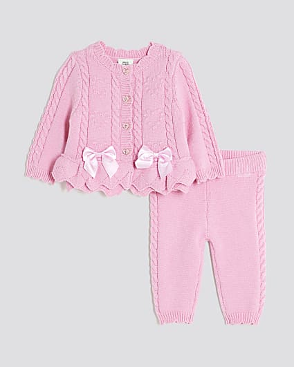 Baby Girls Pink Bow Peplum Hem Cardigan Set