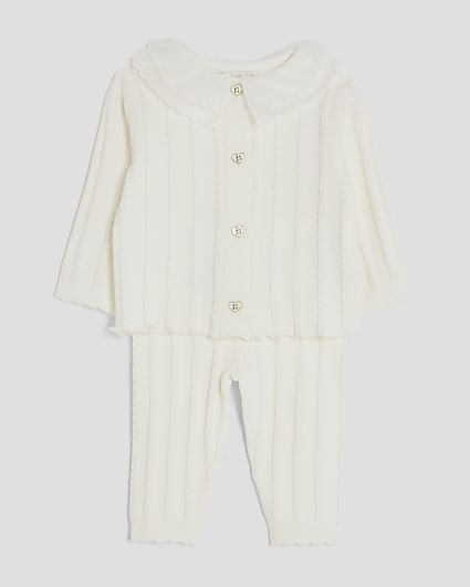 Baby Girls Cream Cable Collar Cardigan Set