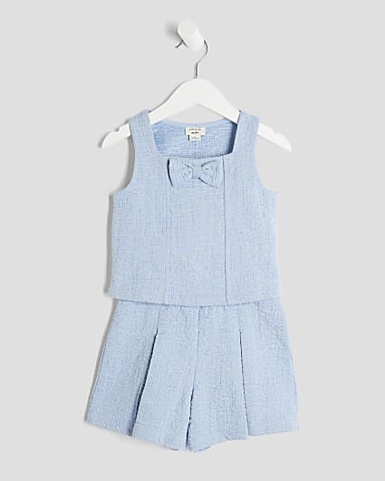 Mini Girls Blue Bow Top And Short Set