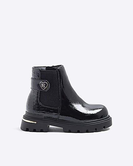 Mini Girls Black Heart Strap Chelsea Boots