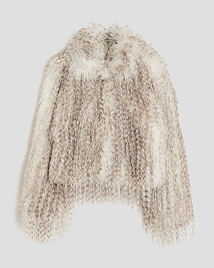 Girls Grey Faux Ostrich Fur Coat