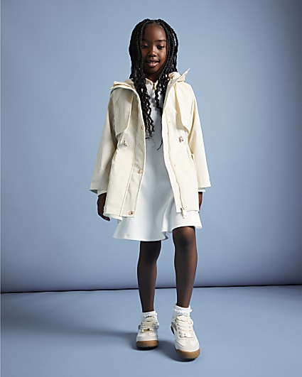 Girls Cream Check Raincoat