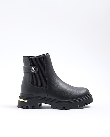 Girls Black Heart Strap Chelsea Boots