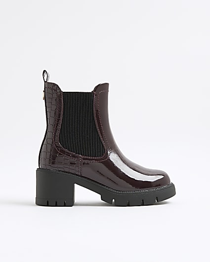 Girls Red Patent Heeled Chelsea Boots