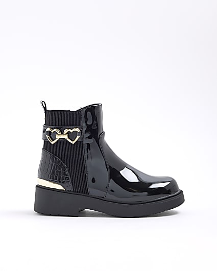 Girls Black Heart Snaffle Chelsea Boots