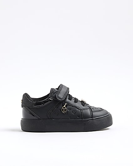 Mini Girls Black Monogram Velcro Trainers