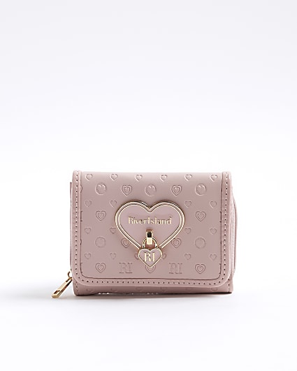 Girls Pink Monogram Heart lock Purse