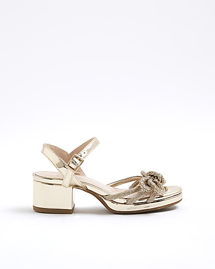 Girls Gold Diamante Bow Heeled Sandal