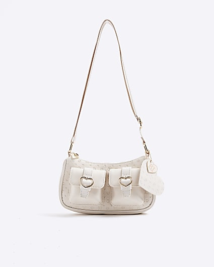 Girls Cream Monogram Pocket Scoop bag