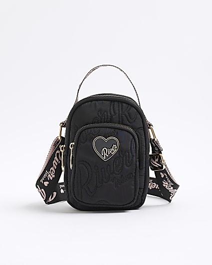 Girls Black Nylon RI Heart Cross Body Bag