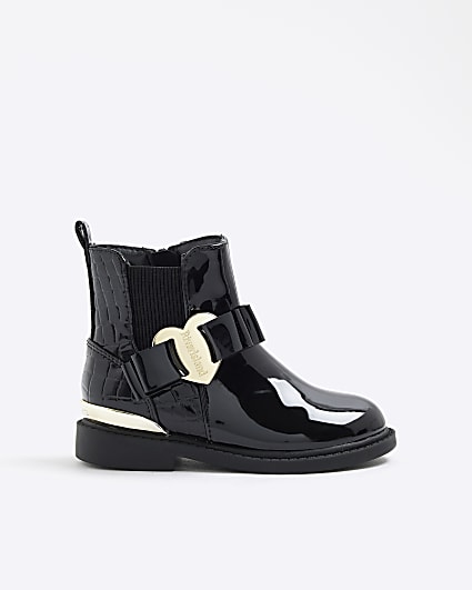 Mini Girls Black Heart Bow Chelsea Boots