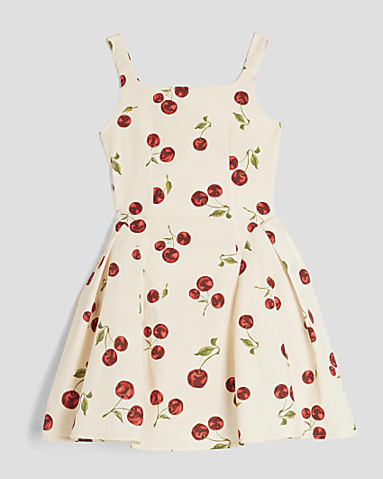 Girls Cream Cherry Poplin Skater Dress