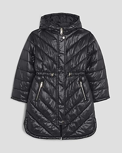 Girls Black Longline Padded Jacket