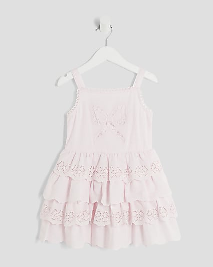 Mini Girls Pink Broderie Frill Bow Dress