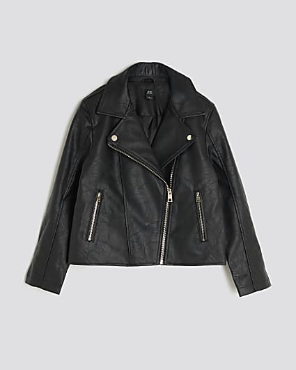 Girls Black Faux Leather Biker Jacket