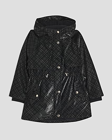 Girls Black Check Raincoat