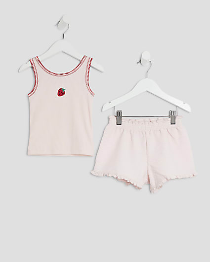 Mini Girls Pink Strawberry Vest & Shorts Set
