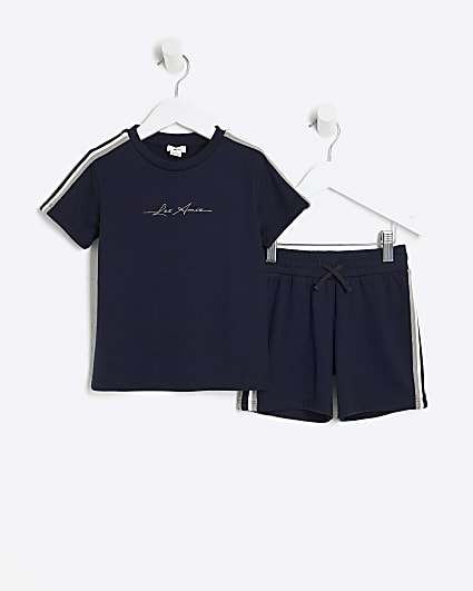 Mini Boys Navy Taped T-Shirt And Shorts Set