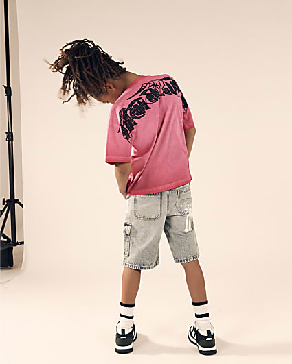 Boys Pink Oil Washed Gothic T-shirt