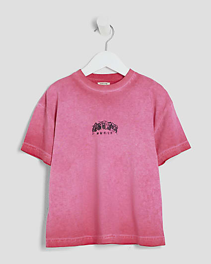 Mini Boys Pink Oil Washed Gothic T-Shirt