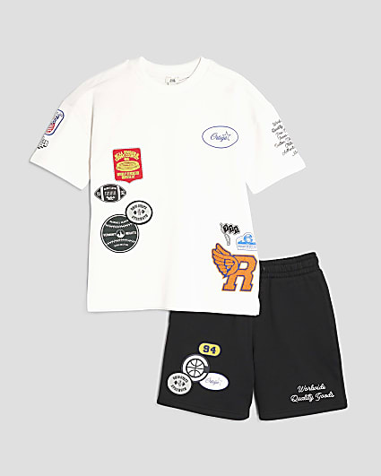 Boys White Badge Varsity T-Shirt Set